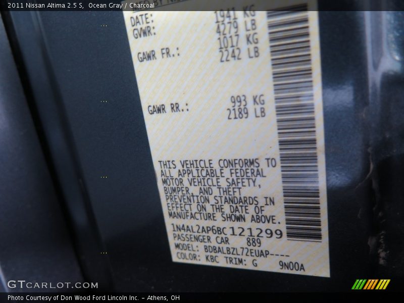 Ocean Gray / Charcoal 2011 Nissan Altima 2.5 S