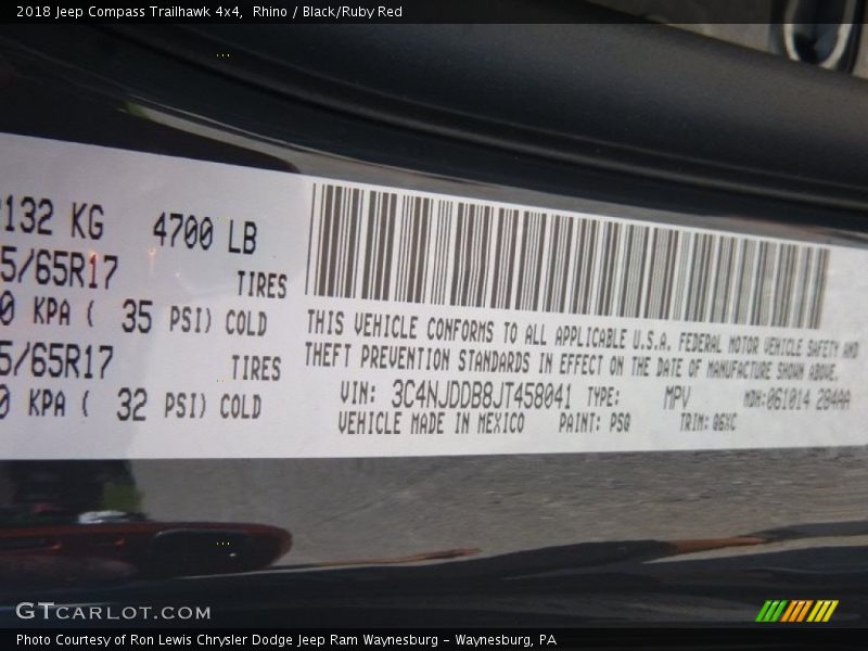 Rhino / Black/Ruby Red 2018 Jeep Compass Trailhawk 4x4