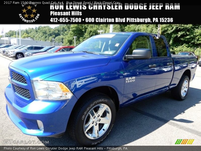 Blue Streak Pearl / Black/Diesel Gray 2017 Ram 1500 Express Quad Cab 4x4