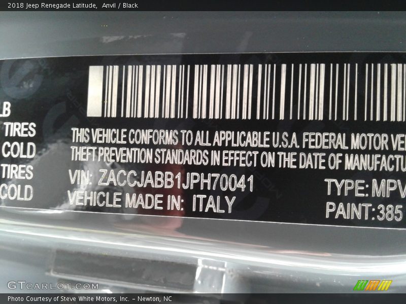 Anvil / Black 2018 Jeep Renegade Latitude