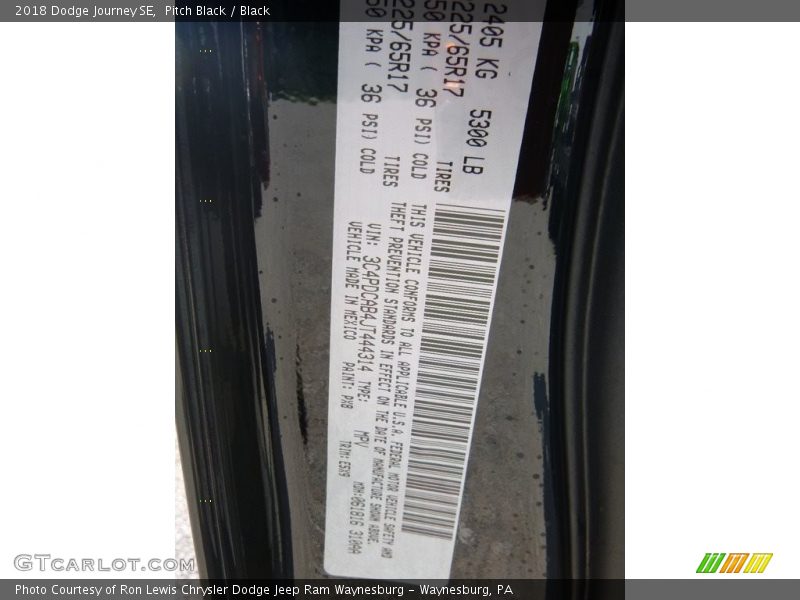 Pitch Black / Black 2018 Dodge Journey SE