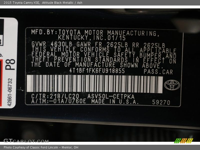 Attitude Black Metallic / Ash 2015 Toyota Camry XSE