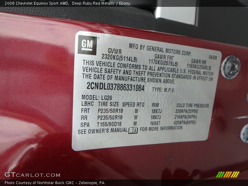 Deep Ruby Red Metallic / Ebony 2008 Chevrolet Equinox Sport AWD