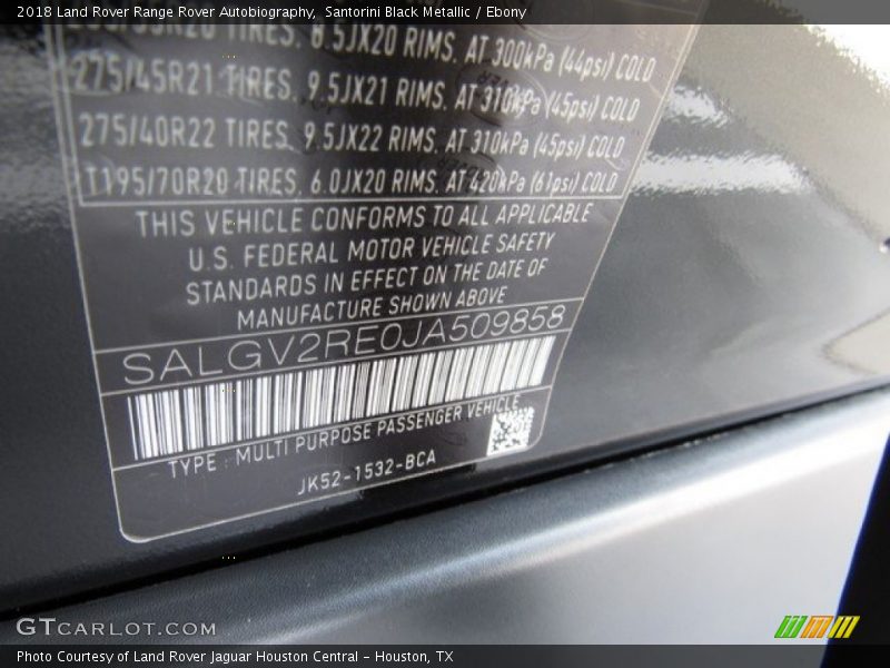 Santorini Black Metallic / Ebony 2018 Land Rover Range Rover Autobiography