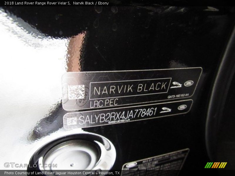 Narvik Black / Ebony 2018 Land Rover Range Rover Velar S