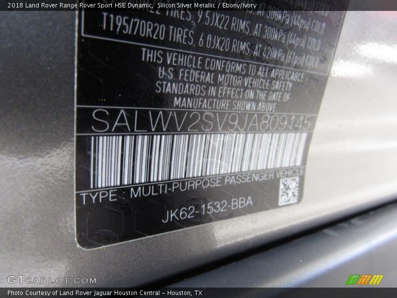 Silicon Silver Metallic / Ebony/Ivory 2018 Land Rover Range Rover Sport HSE Dynamic