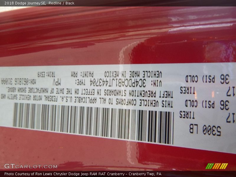 Redline / Black 2018 Dodge Journey SE