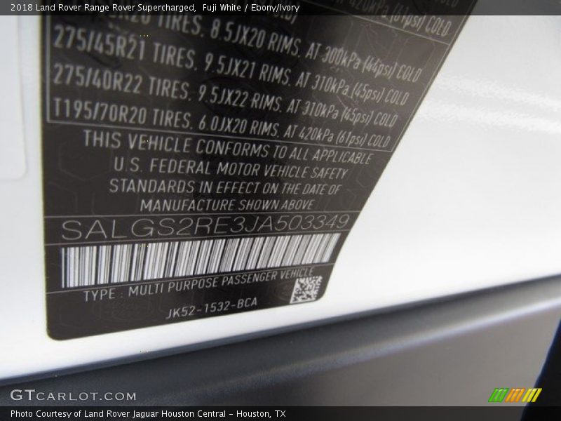 Fuji White / Ebony/Ivory 2018 Land Rover Range Rover Supercharged