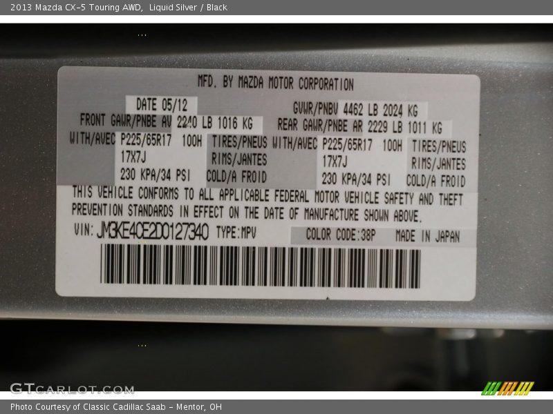Liquid Silver / Black 2013 Mazda CX-5 Touring AWD
