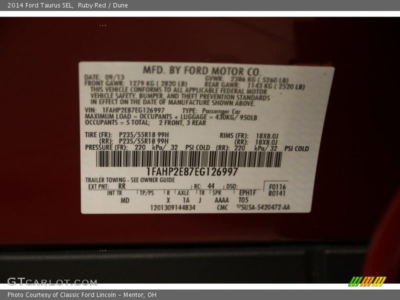 Ruby Red / Dune 2014 Ford Taurus SEL