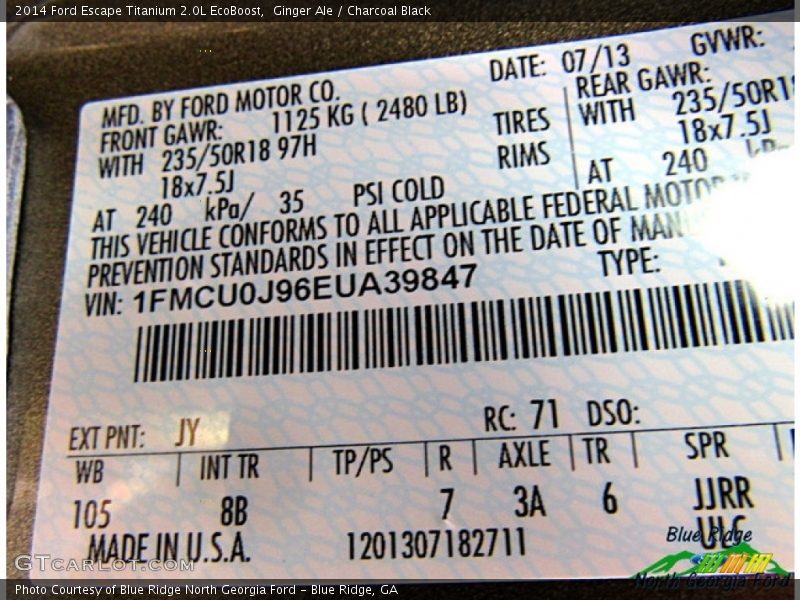 Ginger Ale / Charcoal Black 2014 Ford Escape Titanium 2.0L EcoBoost