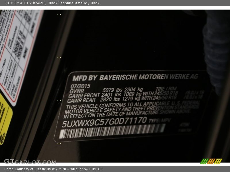 Black Sapphire Metallic / Black 2016 BMW X3 xDrive28i