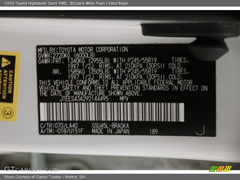 Blizzard White Pearl / Sand Beige 2009 Toyota Highlander Sport 4WD