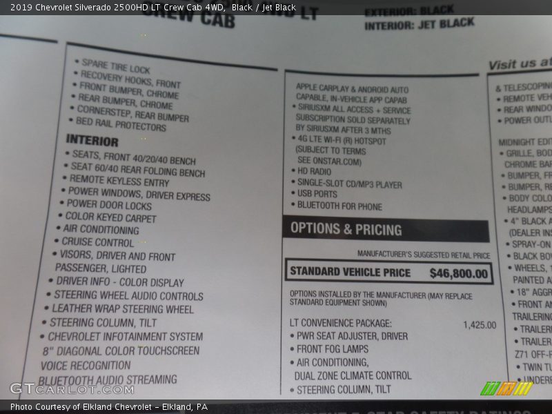 Black / Jet Black 2019 Chevrolet Silverado 2500HD LT Crew Cab 4WD