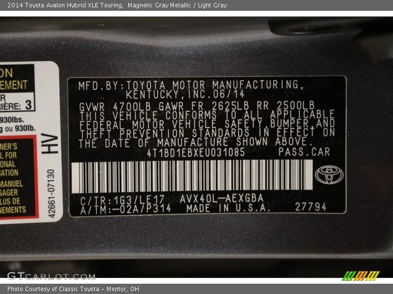 Magnetic Gray Metallic / Light Gray 2014 Toyota Avalon Hybrid XLE Touring