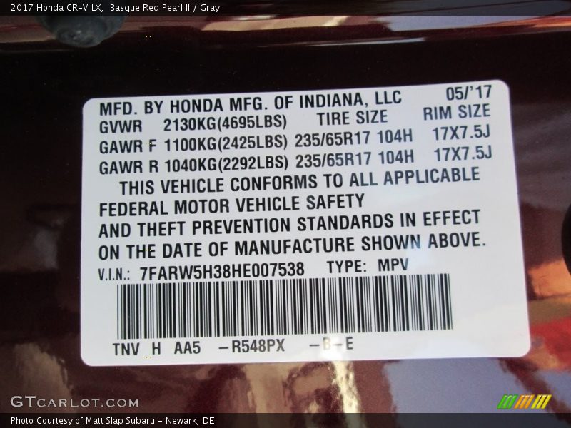 Basque Red Pearl II / Gray 2017 Honda CR-V LX