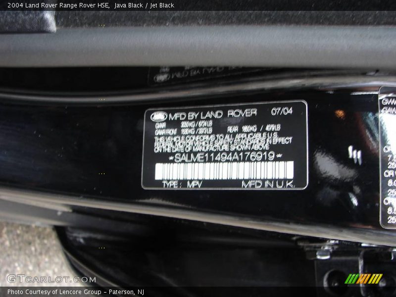 Java Black / Jet Black 2004 Land Rover Range Rover HSE