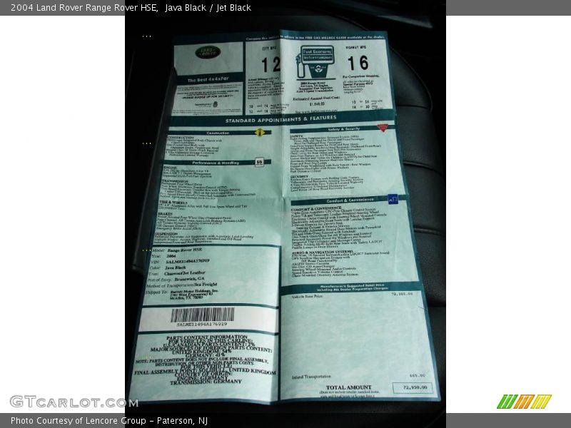 Java Black / Jet Black 2004 Land Rover Range Rover HSE