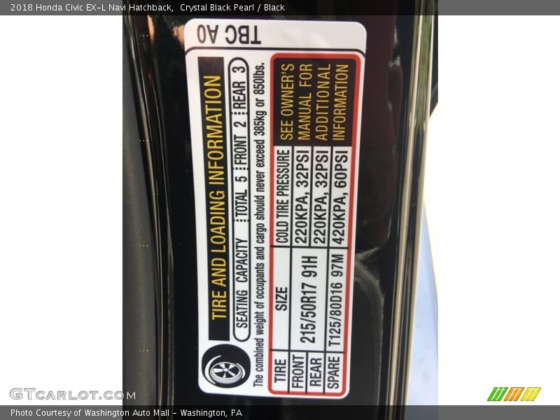 Crystal Black Pearl / Black 2018 Honda Civic EX-L Navi Hatchback