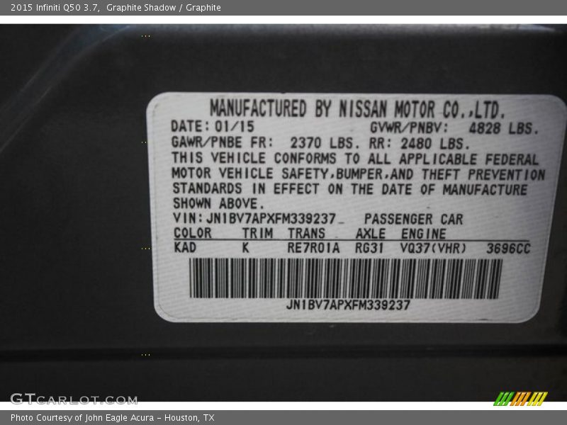 2015 Q50 3.7 Graphite Shadow Color Code KAD