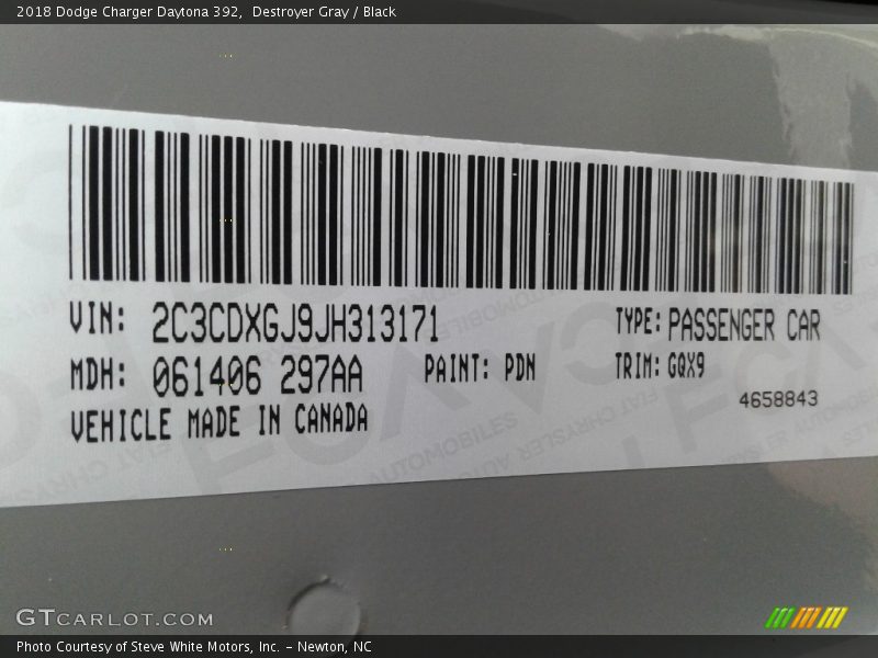 Destroyer Gray / Black 2018 Dodge Charger Daytona 392