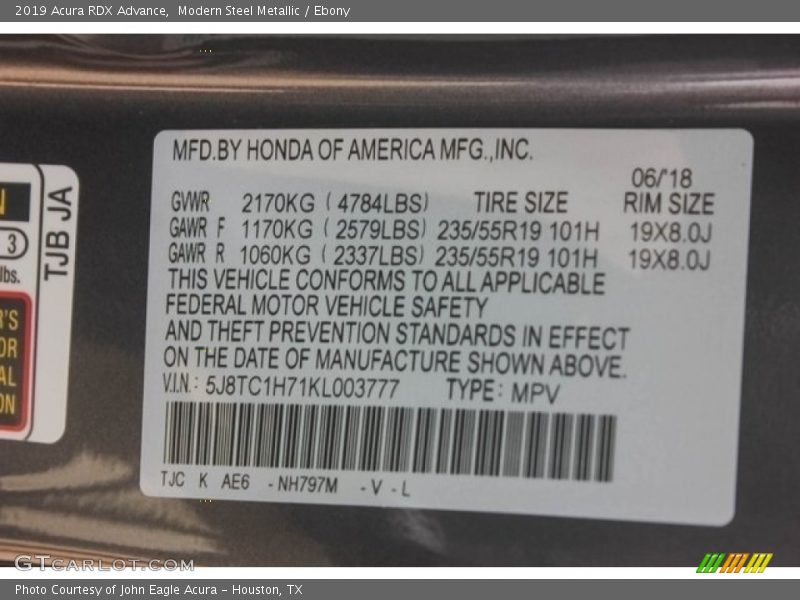 Modern Steel Metallic / Ebony 2019 Acura RDX Advance