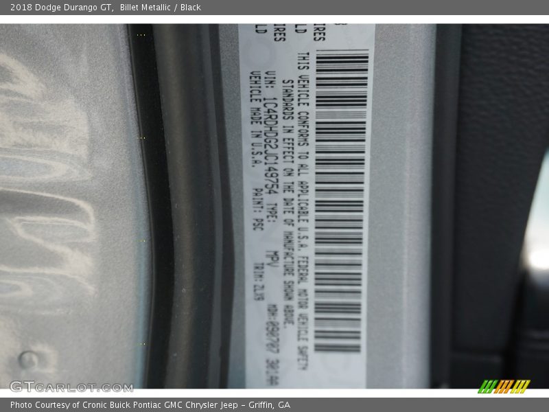 Billet Metallic / Black 2018 Dodge Durango GT