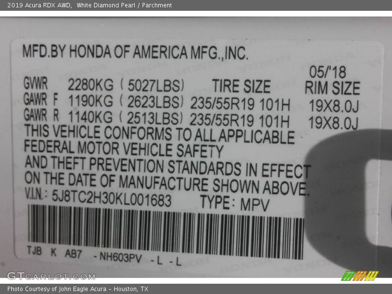 White Diamond Pearl / Parchment 2019 Acura RDX AWD
