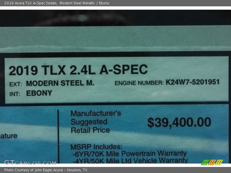 Modern Steel Metallic / Ebony 2019 Acura TLX A-Spec Sedan