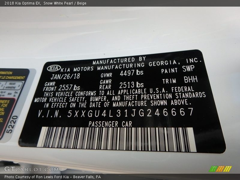 Snow White Pearl / Beige 2018 Kia Optima EX