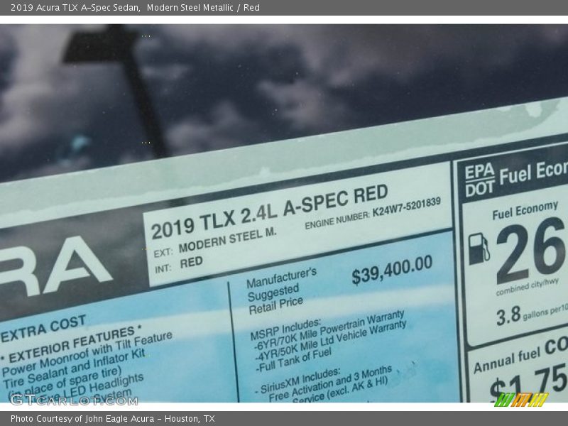  2019 TLX A-Spec Sedan Window Sticker