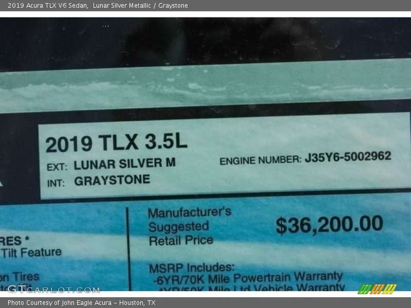 Lunar Silver Metallic / Graystone 2019 Acura TLX V6 Sedan