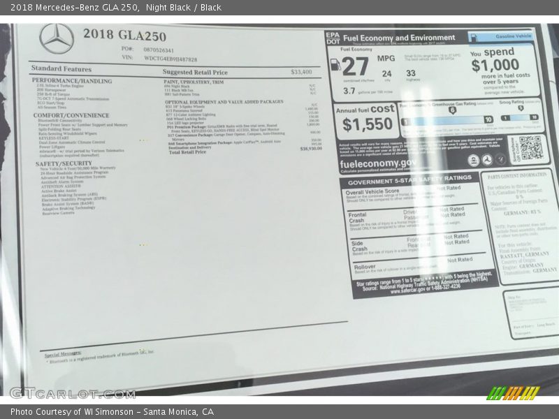 Night Black / Black 2018 Mercedes-Benz GLA 250