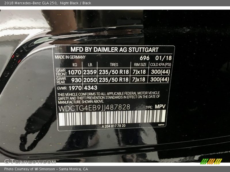 Night Black / Black 2018 Mercedes-Benz GLA 250