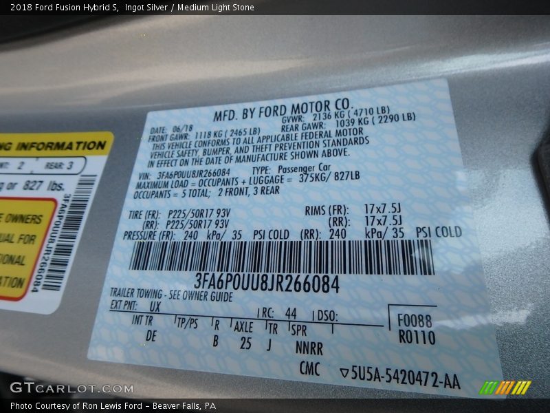 Ingot Silver / Medium Light Stone 2018 Ford Fusion Hybrid S