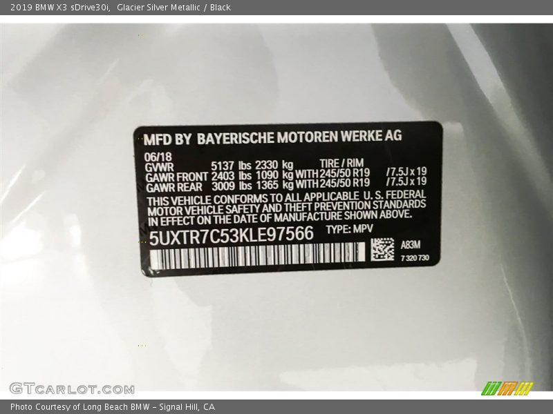 Glacier Silver Metallic / Black 2019 BMW X3 sDrive30i