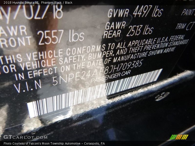 Phantom Black / Black 2018 Hyundai Sonata SE