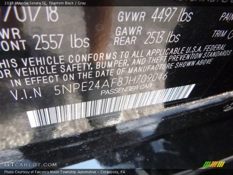 Phantom Black / Gray 2018 Hyundai Sonata SE