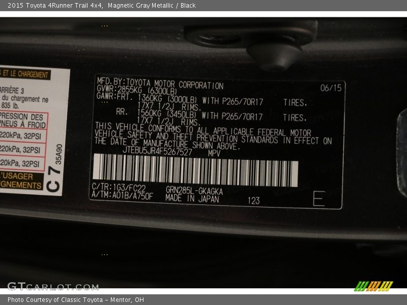 Magnetic Gray Metallic / Black 2015 Toyota 4Runner Trail 4x4