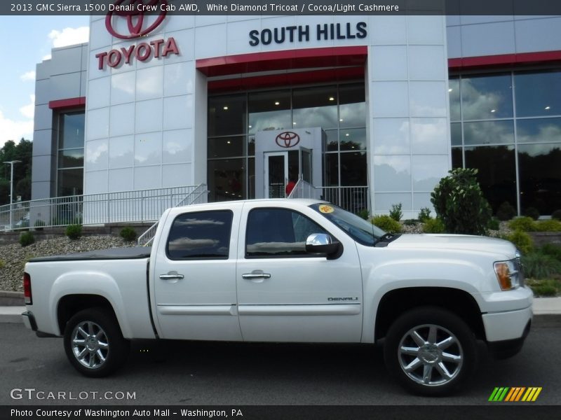 White Diamond Tricoat / Cocoa/Light Cashmere 2013 GMC Sierra 1500 Denali Crew Cab AWD