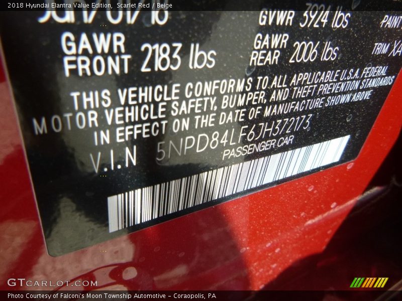 Scarlet Red / Beige 2018 Hyundai Elantra Value Edition