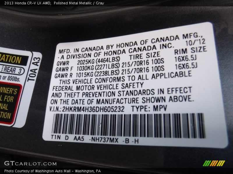 Polished Metal Metallic / Gray 2013 Honda CR-V LX AWD