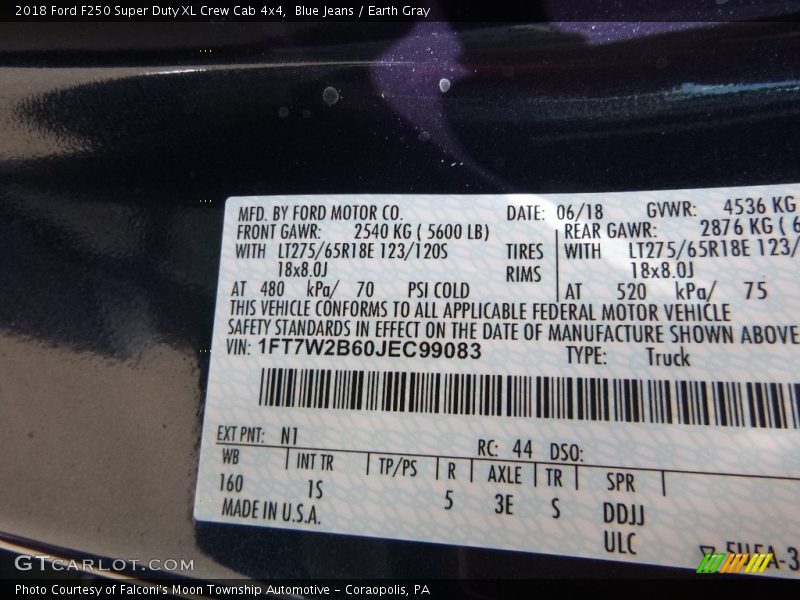 Blue Jeans / Earth Gray 2018 Ford F250 Super Duty XL Crew Cab 4x4
