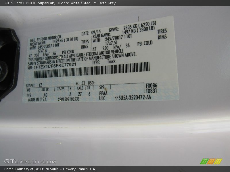Oxford White / Medium Earth Gray 2015 Ford F150 XL SuperCab