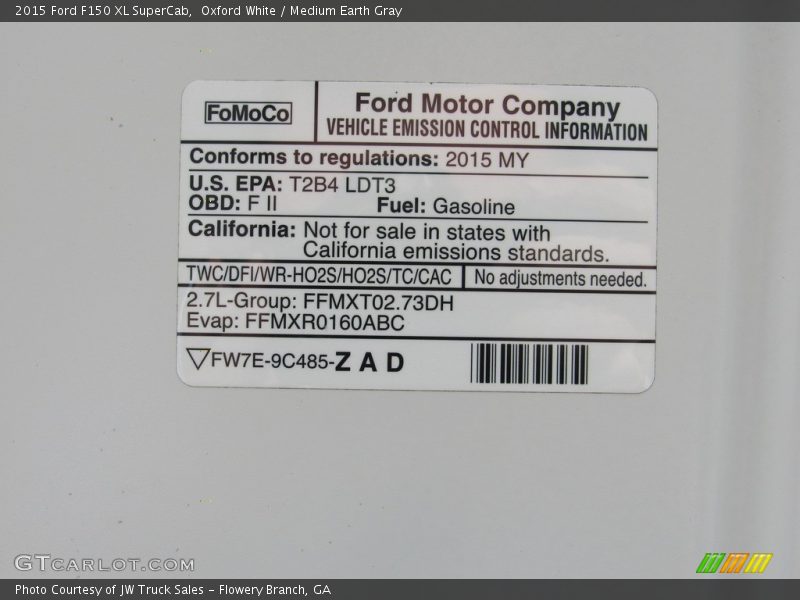 Oxford White / Medium Earth Gray 2015 Ford F150 XL SuperCab