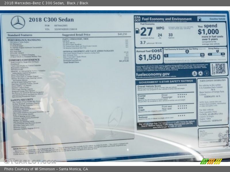 Black / Black 2018 Mercedes-Benz C 300 Sedan
