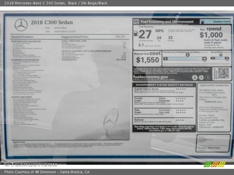 Black / Silk Beige/Black 2018 Mercedes-Benz C 300 Sedan