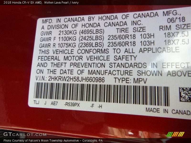 Molten Lava Pearl / Ivory 2018 Honda CR-V EX AWD