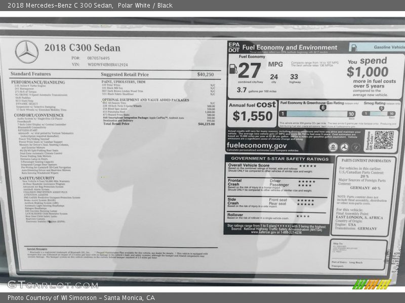 Polar White / Black 2018 Mercedes-Benz C 300 Sedan