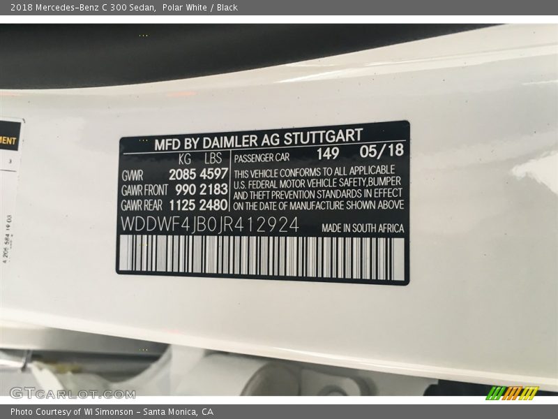 Polar White / Black 2018 Mercedes-Benz C 300 Sedan